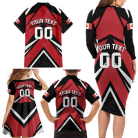 Custom Canada Hockey Family Matching Long Sleeve Bodycon Dress and Hawaiian Shirt Black Bear Playing Ice Hockey