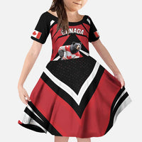 Custom Canada Hockey Family Matching Off Shoulder Maxi Dress and Hawaiian Shirt Black Bear Playing Ice Hockey