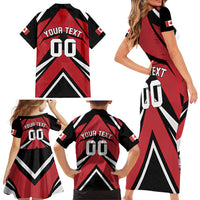 Custom Canada Hockey Family Matching Short Sleeve Bodycon Dress and Hawaiian Shirt Black Bear Playing Ice Hockey