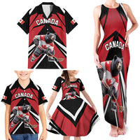 Custom Canada Hockey Family Matching Tank Maxi Dress and Hawaiian Shirt Black Bear Playing Ice Hockey