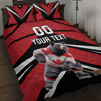 Custom Canada Hockey Quilt Bed Set Black Bear Playing Ice Hockey