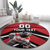Custom Canada Hockey Round Carpet Black Bear Playing Ice Hockey