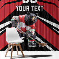 Custom Canada Hockey Window Curtain Black Bear Playing Ice Hockey