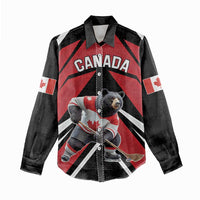 Custom Canada Hockey Women Casual Shirt Black Bear Playing Ice Hockey