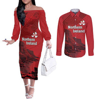 Personalized Northern Ireland Couples Matching Off The Shoulder Long Sleeve Dress and Long Sleeve Button Shirt Giant’s Causeway Retro Style