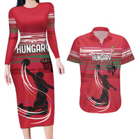 Hungary Basketball Custom Couples Matching Long Sleeve Bodycon Dress and Hawaiian Shirt Come On Magyars Grunge Style - Wonder Print Shop