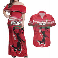 Hungary Basketball Custom Couples Matching Off Shoulder Maxi Dress and Hawaiian Shirt Come On Magyars Grunge Style - Wonder Print Shop