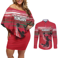Hungary Basketball Custom Couples Matching Off Shoulder Short Dress and Long Sleeve Button Shirt Come On Magyars Grunge Style - Wonder Print Shop