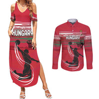 Hungary Basketball Custom Couples Matching Summer Maxi Dress and Long Sleeve Button Shirt Come On Magyars Grunge Style - Wonder Print Shop