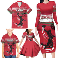 Hungary Basketball Custom Family Matching Long Sleeve Bodycon Dress and Hawaiian Shirt Come On Magyars Grunge Style - Wonder Print Shop