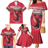 Hungary Basketball Custom Family Matching Mermaid Dress and Hawaiian Shirt Come On Magyars Grunge Style - Wonder Print Shop