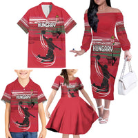 Hungary Basketball Custom Family Matching Off The Shoulder Long Sleeve Dress and Hawaiian Shirt Come On Magyars Grunge Style - Wonder Print Shop
