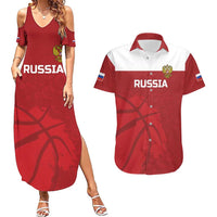 Russia Basketball Custom Couples Matching Summer Maxi Dress and Hawaiian Shirt Go Champion - Wonder Print Shop