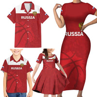 Russia Basketball Custom Family Matching Short Sleeve Bodycon Dress and Hawaiian Shirt Go Champion - Wonder Print Shop