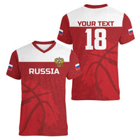 Russia Basketball Custom Women V-Neck T-Shirt Go Champion - Wonder Print Shop