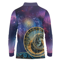 Czech Republic Astronomical Clock Long Sleeve Polo Shirt Zodiac Signs In Space - Wonder Print Shop