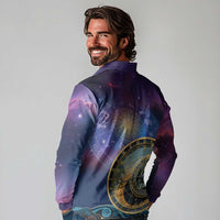 Czech Republic Astronomical Clock Long Sleeve Polo Shirt Zodiac Signs In Space - Wonder Print Shop