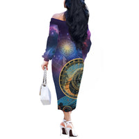 Czech Republic Astronomical Clock Off The Shoulder Long Sleeve Dress Zodiac Signs In Space - Wonder Print Shop