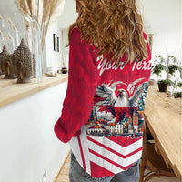 Personalized Poland White-Tailed Eagle Women Casual Shirt Poznan City Flag Style - Wonder Print Shop