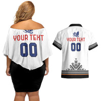 Custom Romania Rugby Couples Matching Off Shoulder Short Dress and Hawaiian Shirt White Version Retro Style