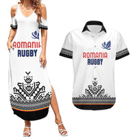 Custom Romania Rugby Couples Matching Summer Maxi Dress and Hawaiian Shirt White Version Retro Style