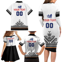 Custom Romania Rugby Family Matching Long Sleeve Bodycon Dress and Hawaiian Shirt White Version Retro Style