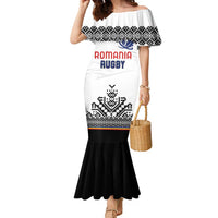 Custom Romania Rugby Family Matching Mermaid Dress and Hawaiian Shirt White Version Retro Style