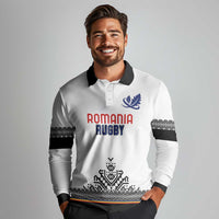 Custom Romania Rugby Long Sleeve Polo Shirt White Version Retro Style