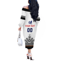 Custom Romania Rugby Off The Shoulder Long Sleeve Dress White Version Retro Style
