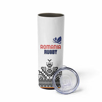 Custom Romania Rugby Skinny Tumbler White Version Retro Style - Wonder Print Shop