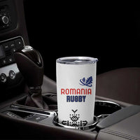 Custom Romania Rugby Tumbler Cup White Version Retro Style - Wonder Print Shop