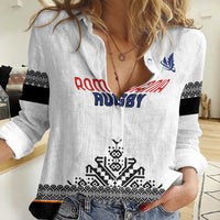Custom Romania Rugby Women Casual Shirt White Version Retro Style - Wonder Print Shop