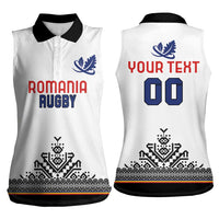 Custom Romania Rugby Women Sleeveless Polo Shirt White Version Retro Style - Wonder Print Shop