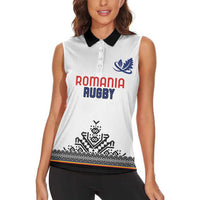 Custom Romania Rugby Women Sleeveless Polo Shirt White Version Retro Style - Wonder Print Shop
