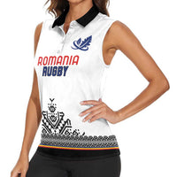 Custom Romania Rugby Women Sleeveless Polo Shirt White Version Retro Style - Wonder Print Shop