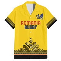Custom Romania Rugby Family Matching Off The Shoulder Long Sleeve Dress and Hawaiian Shirt Yellow Version Retro Style