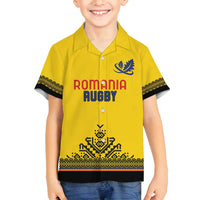 Custom Romania Rugby Family Matching Tank Maxi Dress and Hawaiian Shirt Yellow Version Retro Style