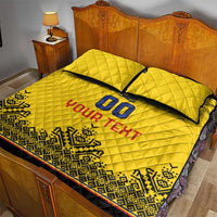 Custom Romania Rugby Quilt Bed Set Yellow Version Retro Style - Wonder Print Shop