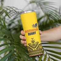 Custom Romania Rugby Skinny Tumbler Yellow Version Retro Style - Wonder Print Shop