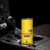 Custom Romania Rugby Skinny Tumbler Yellow Version Retro Style - Wonder Print Shop