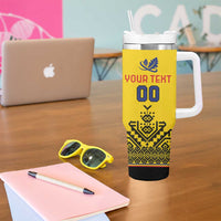 Custom Romania Rugby Tumbler With Handle Yellow Version Retro Style - Wonder Print Shop