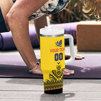 Custom Romania Rugby Tumbler With Handle Yellow Version Retro Style - Wonder Print Shop