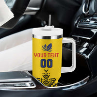 Custom Romania Rugby Tumbler With Handle Yellow Version Retro Style - Wonder Print Shop