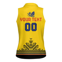 Custom Romania Rugby Women Sleeveless Polo Shirt Yellow Version Retro Style - Wonder Print Shop