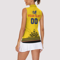 Custom Romania Rugby Women Sleeveless Polo Shirt Yellow Version Retro Style - Wonder Print Shop