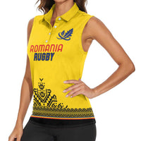 Custom Romania Rugby Women Sleeveless Polo Shirt Yellow Version Retro Style - Wonder Print Shop