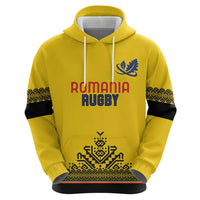 Custom Romania Rugby Zip Hoodie Yellow Version Retro Style - Wonder Print Shop
