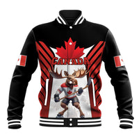 Custom Canada Hockey Baseball Jacket Moose Playing Ice Hockey