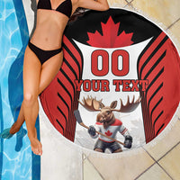 Custom Canada Hockey Beach Blanket Moose Playing Ice Hockey
