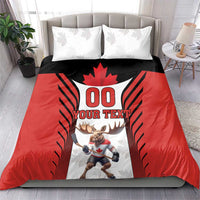 Custom Canada Hockey Bedding Set Moose Playing Ice Hockey